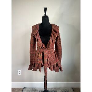 Vintage XOXO Women's Rainbow Metallic Ruffle Tie Knit Cardigan Sweater Size S